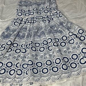 Plenty by Tracy Reese Blue and White Maxi Dress A-Line Pleated bubble hem preppy